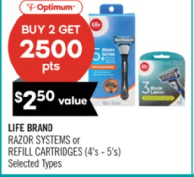 LIFE BRAND RAZOR SYSTEMS or REFILL CARTRIDGES (4's - 5's)
