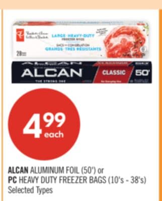 ALCAN ALUMINUM FOIL (50') or PC HEAVY DUTY FREEZER BAGS (10's - 38's)