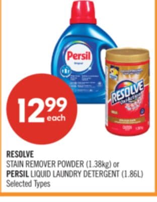 RESOLVE STAIN REMOVER POWDER (1.38kg) or PERSIL LIQUID LAUNDRY DETERGENT (1.86L)