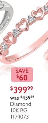 10K Rose Gold Diamond Heart Stackable Ring