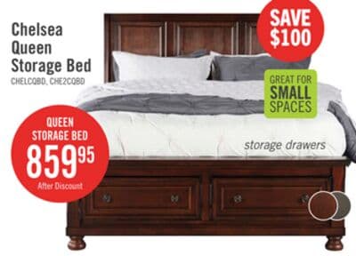 Chelsea Platform Storage Bed with Headboard & Frame, Cherry Brown - Queen Size