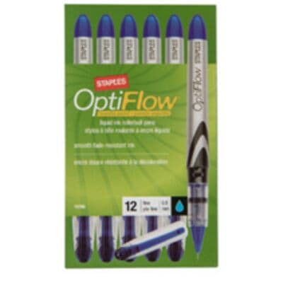 Staples OptiFlow Needle-Tip Rollerball Pens 0.5 mm Blue 12 Pack