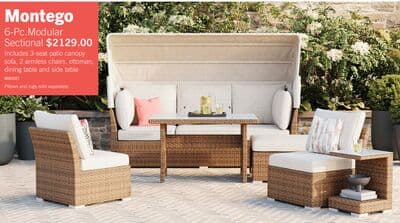 Montego 6-Piece Canopy Outdoor Patio Conversation Set with Canopy Sofa, 2 Armless Chairs, Ottoman, Glass Top Coffee & End Table - Hand-Woven Resin Wicker, UV & Weather Resistant - Natural/Beige