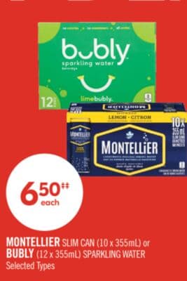 MONTELLIER SLIM CAN (10 x 355mL) or BUBLY (12 x 355mL) SPARKLING WATER