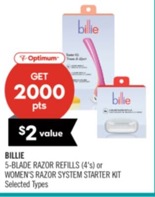 BILLIE 5-BLADE RAZOR REFILLS (4's) or WOMEN'S RAZOR SYSTEM STARTER KIT