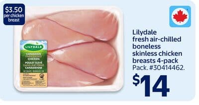 Lilydale fresh air-chilled boneless skinless chicken breasts 4-pack