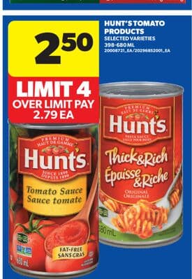 HUNT'S TOMATO PRODUCTS, 398-680 ML
