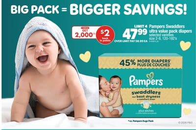 PAMPERS SWADDLERS ULTRA VALUE PACK DIAPERS, SIZE 2-8, 120-192'S