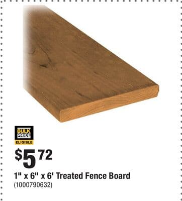 1" x 6" x 6' Treated Fence Board