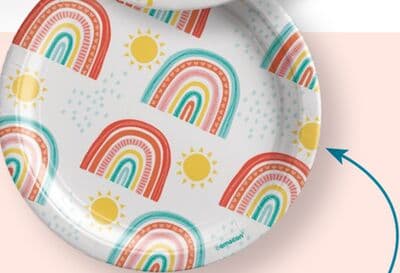 Retro Rainbow Round Paper Disposable Dessert Plates, Multi-Coloured, 7-in, 8-pk, for Birthday Party