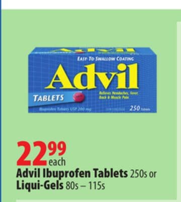 Advil Ibuprofen Tablets 250s or Liqui-Gels 80s-115s