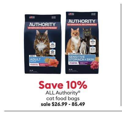 Save 10% ALL Authority® cat food bags