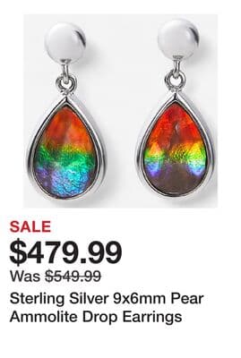 Sterling Silver 9x6mm Pear Ammolite Drop Earrings