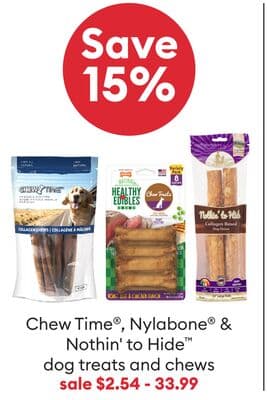 Save 15% Chew Time, Nylabone®, Nothin' to Hide dog treats & chews