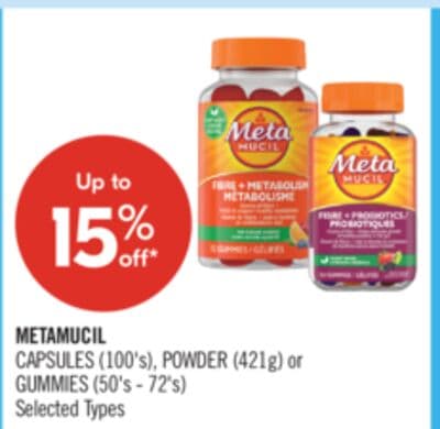 METAMUCIL CAPSULES (100's), POWDER (421g) or GUMMIES (50's - 72's)