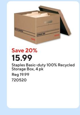 Staples Basic-duty 100% Recycled Storage Box, 4 pk
