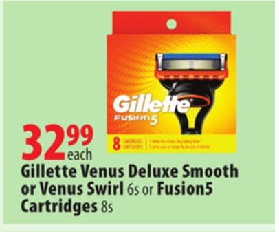 Gillette Venus Deluxe Smooth or Venus Swirl 6s or Fusion5 Cartridges 8s