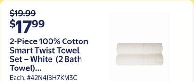 2-Piece 100% Cotton Smart Twist Towel Set – White (2 Bath Towel) 90x150 CM