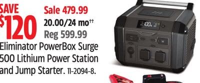 MotoMaster Eliminator PowerBox Surge 500 Lithium Power Station and Jump Starter.