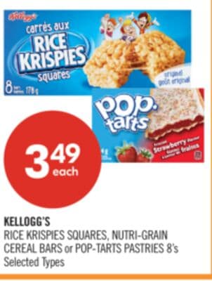 KELLOGG'S RICE KRISPIES SQUARES, NUTRI-GRAIN CEREAL BARS or POP-TARTS PASTRIES