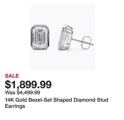 14K Gold Bezel-Set Shaped Diamond Stud Earrings