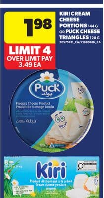 KIRI CREAM CHEESE PORTIONS, 144 G OR PUCK CHEESE TRIANGLES, 120 G
