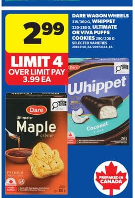 DARE WAGON WHEELS, 315/360 G, WHIPPET, 230-285 G, ULTIMATE OR VIVA PUFFS COOKIES, 290/300 G