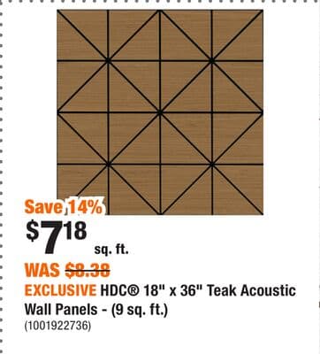EXCLUSIVE HDC® 18" x 36" Teak Acoustic Wall Panels - (9 sq. ft.)