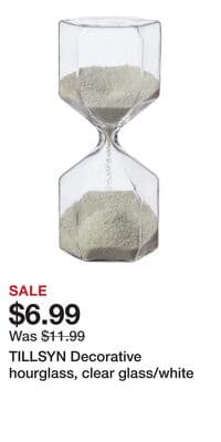 TILLSYN Decorative hourglass, clear glass/white