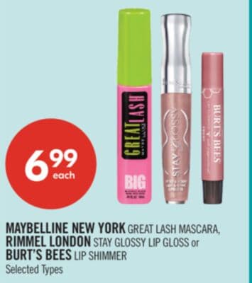 MAYBELLINE NEW YORK GREAT LASH MASCARA, RIMMEL LONDON STAY GLOSSY LIP GLOSS or BURT'S BEES LIP SHIMMER