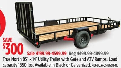True North 83˝ x 14´ Utility Trailer with Gate and ATV Ramps. Lo