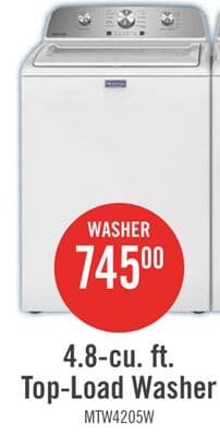 Maytag 4.8 Cu. Ft. Top Load Washer – White - MTW4205SW