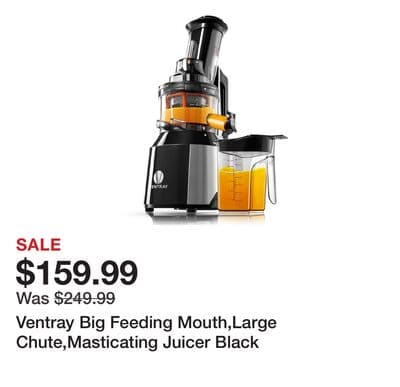 Ventray Big Feeding Mouth,Large Chute,Masticating Juicer Black