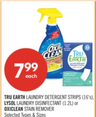 TRU EARTH LAUNDRY DETERGENT STRIPS (16's), LYSOL LAUNDRY DISINFECTANT (1.2L) or OXICLEAN STAIN REMOVER