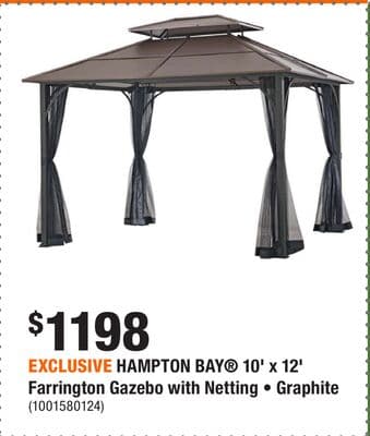 EXCLUSIVE HAMPTON BAY® 10' x 12' Farrington Gazebo with Netting • Graphite