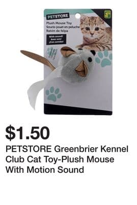 PETSTORE Greenbrier Kennel Club Cat Toy-Plush Mouse With Motion Sound