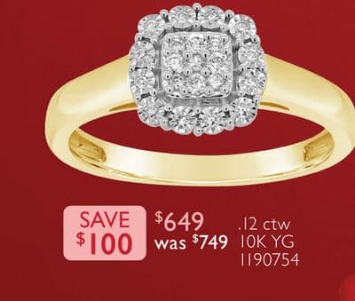 10K Yellow Gold 0.12CTW Diamond Halo Promise Ring