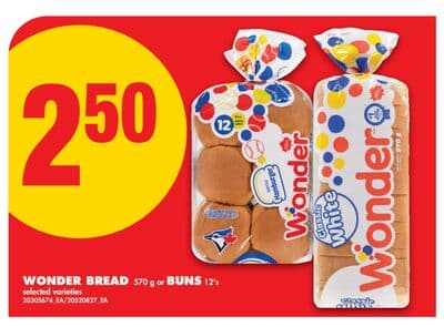 WONDER BREAD, 570 G OR BUNS, 12' S