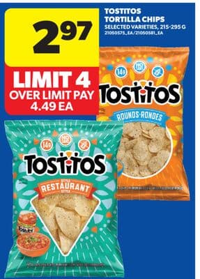 TOSTITOS TORTILLA CHIPS, 215-295 G