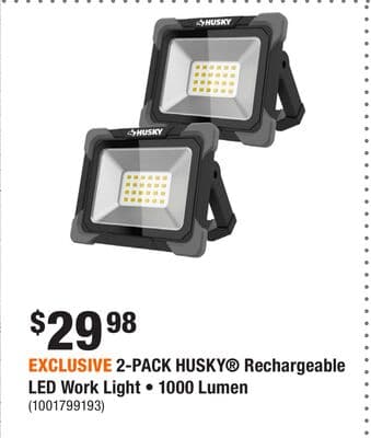 EXCLUSIVE 2-PACK HUSKY® Rechargeable LED Work Light • 1000 Lumen