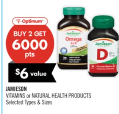 JAMIESON VITAMINS or NATURAL HEALTH PRODUCTS