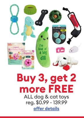 Buy 3, get 2 more FREE ALL dog & cat toys