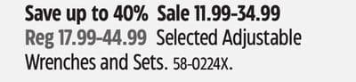Selected Adjustable Wrenches and Sets.