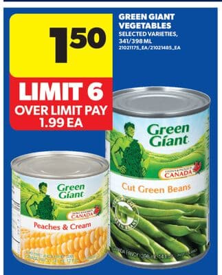 GREEN GIANT VEGETABLES, 341/398 ML
