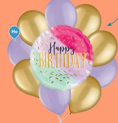 Happy Birthday Watercolour 18" Standard Balloon Bouquet, 10-pc