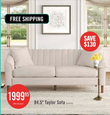 Taylor 84.5" Linen-look Fabric Condo Size Sofa With Wood Legs - Beige White