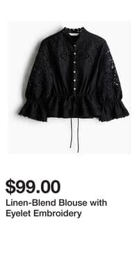 Linen-Blend Blouse with Eyelet Embroidery