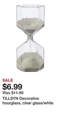 TILLSYN Decorative hourglass, clear glass/white