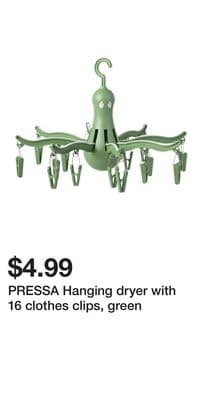 PRESSA Hanging dryer with 16 clothes clips, green