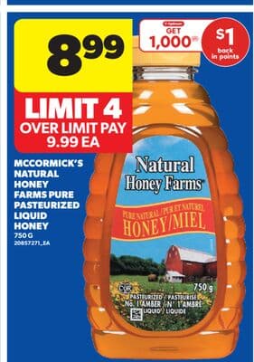 MCCORMICK'S NATURAL HONEY FARMS PURE PASTEURIZED LIQUID HONEY, 750 G